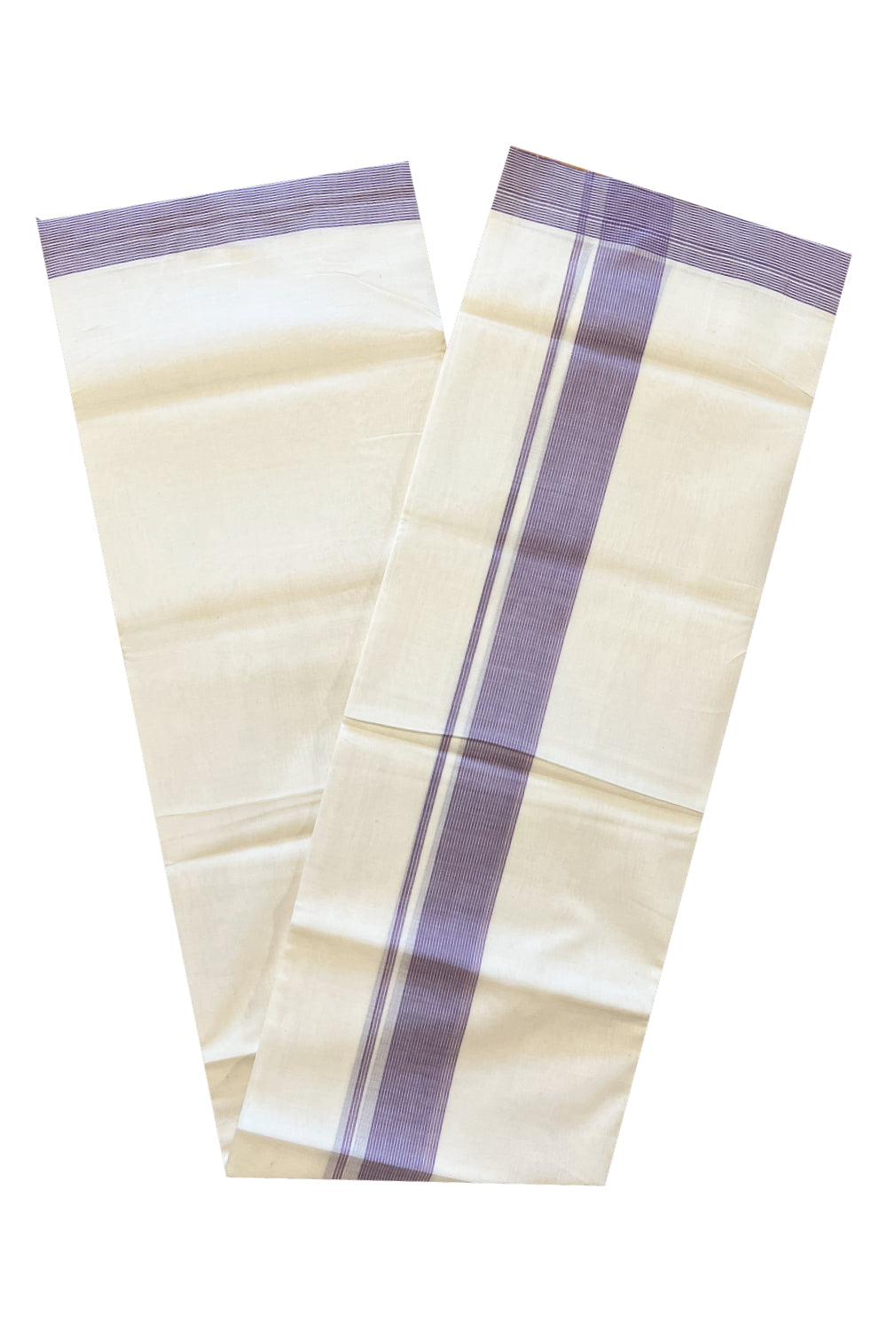 Southloom Premium Handloom Cotton Double Mundu with Lavender Lines Border