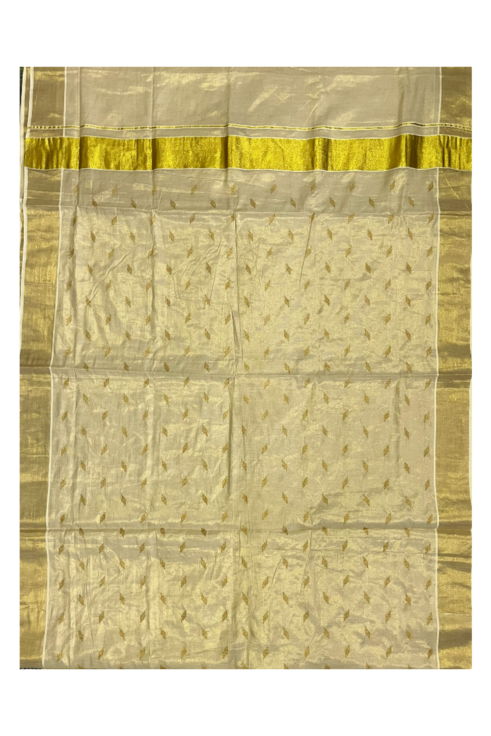 Kerala Tissue Kasavu Saree with Golden Butta Works Across Body (Onam Saree 2023)