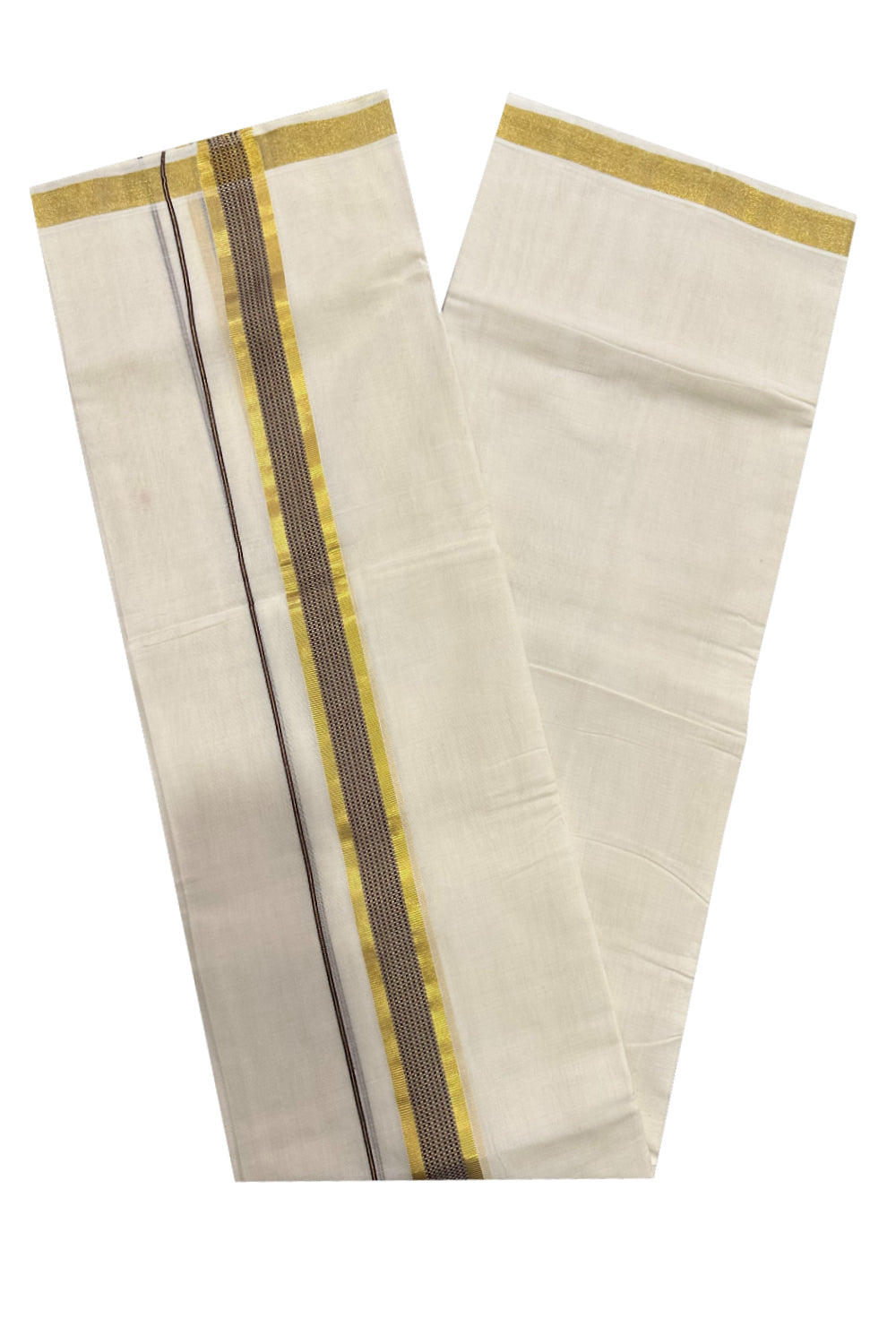 Southloom Premium Handloom Mundu with Brown and Design Kasavu Kara (Onam Mundu 2023)