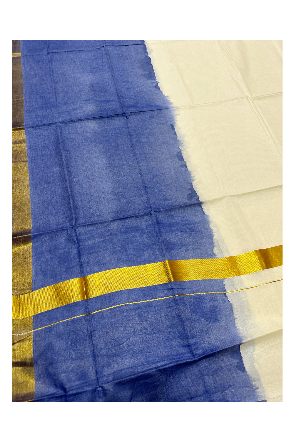 Southloom Tie and Dye Multi Colour Blue Kasavu Saree (Onam 2024 Collection)