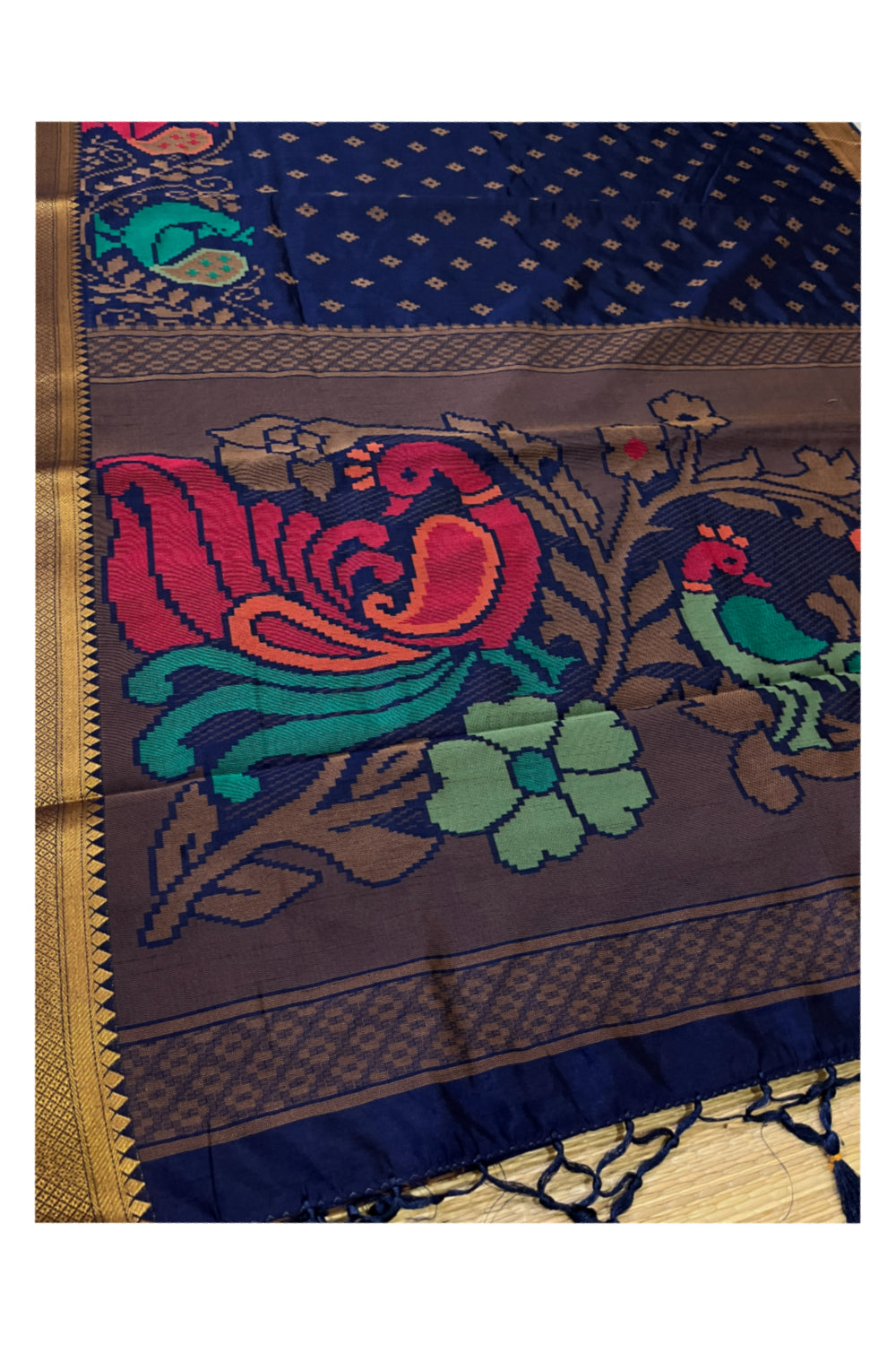 Southloom Semi Silk Dark Blue Saree with Designer Peacock Woven Designs