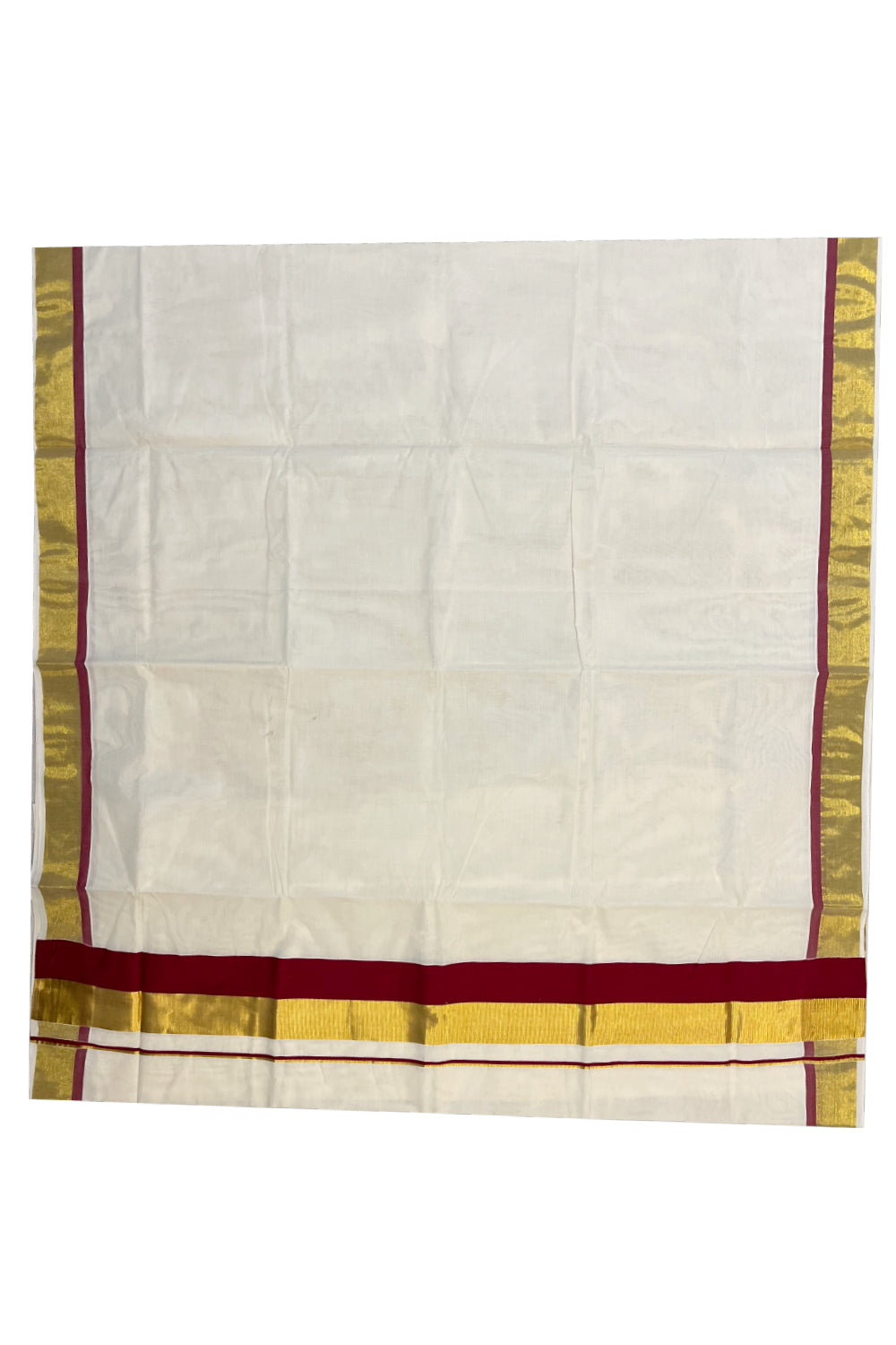 Pure Cotton Kerala Saree with Kasavu and Bright Red Border