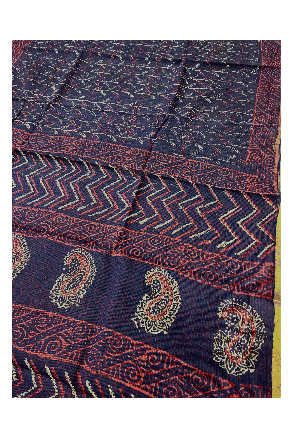 Southloom Kota Fabric Floral Printed Dark Blue Saree