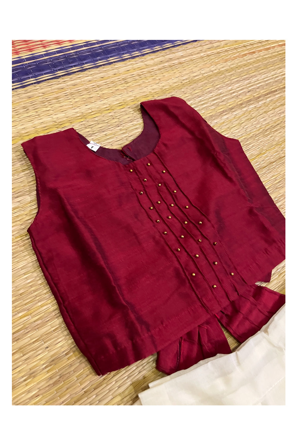 Southloom Kerala Pavada Blouse with Maroon Bead Work Design (Age - 1 Year)