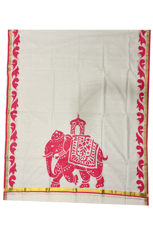 Southloom Premium Balaramapuram Handloom Cotton Saree with Hand Painted Rajasthani Style Elephants