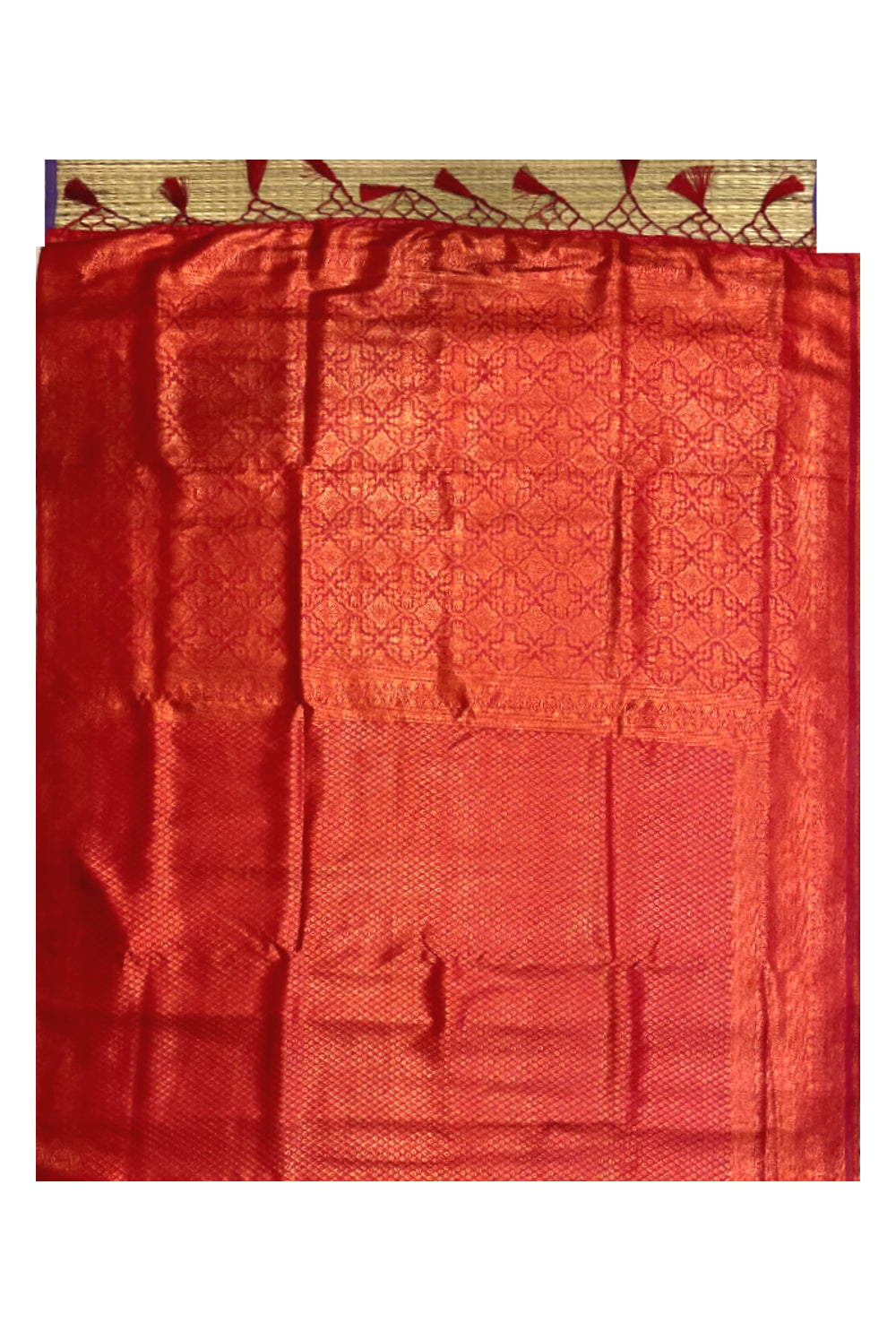 Southloom Soft Silk Red Designer Saree with Tassels Works