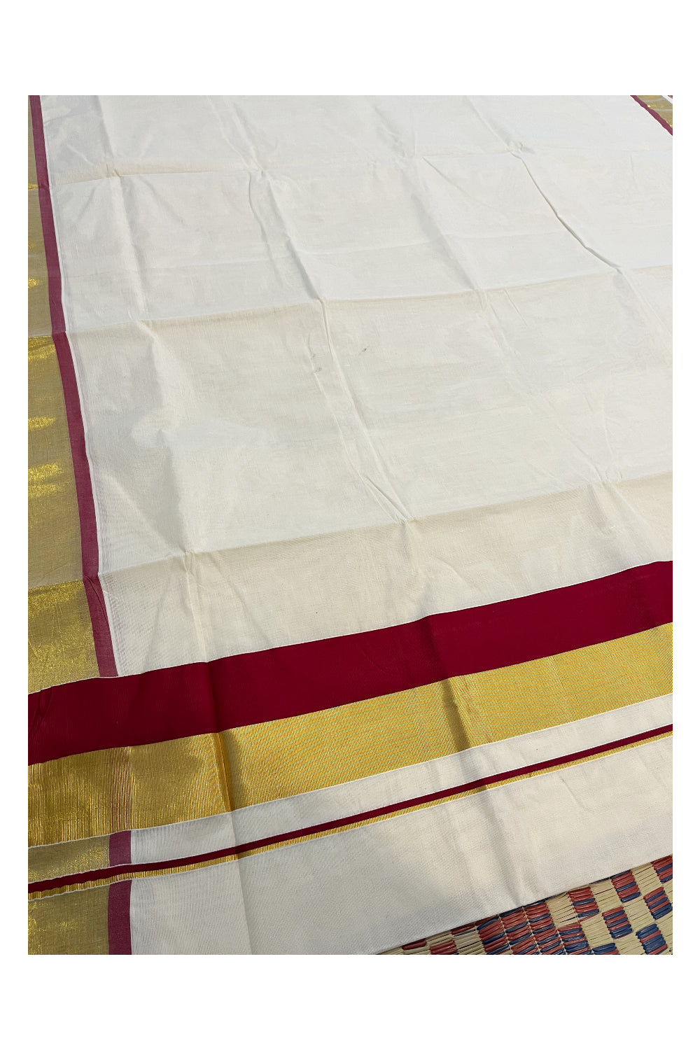 Pure Cotton Kerala Saree with Kasavu and Bright Red Border