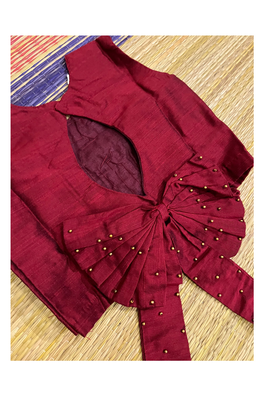 Southloom Kerala Pavada Blouse with Maroon Bead Work Design (Age - 1 Year)