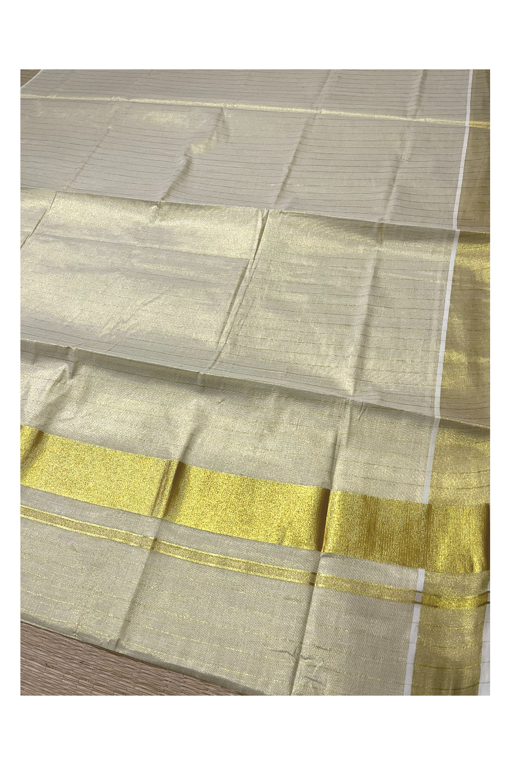 Kerala Tissue Kasavu Lines Design Saree with 3 Inch Border