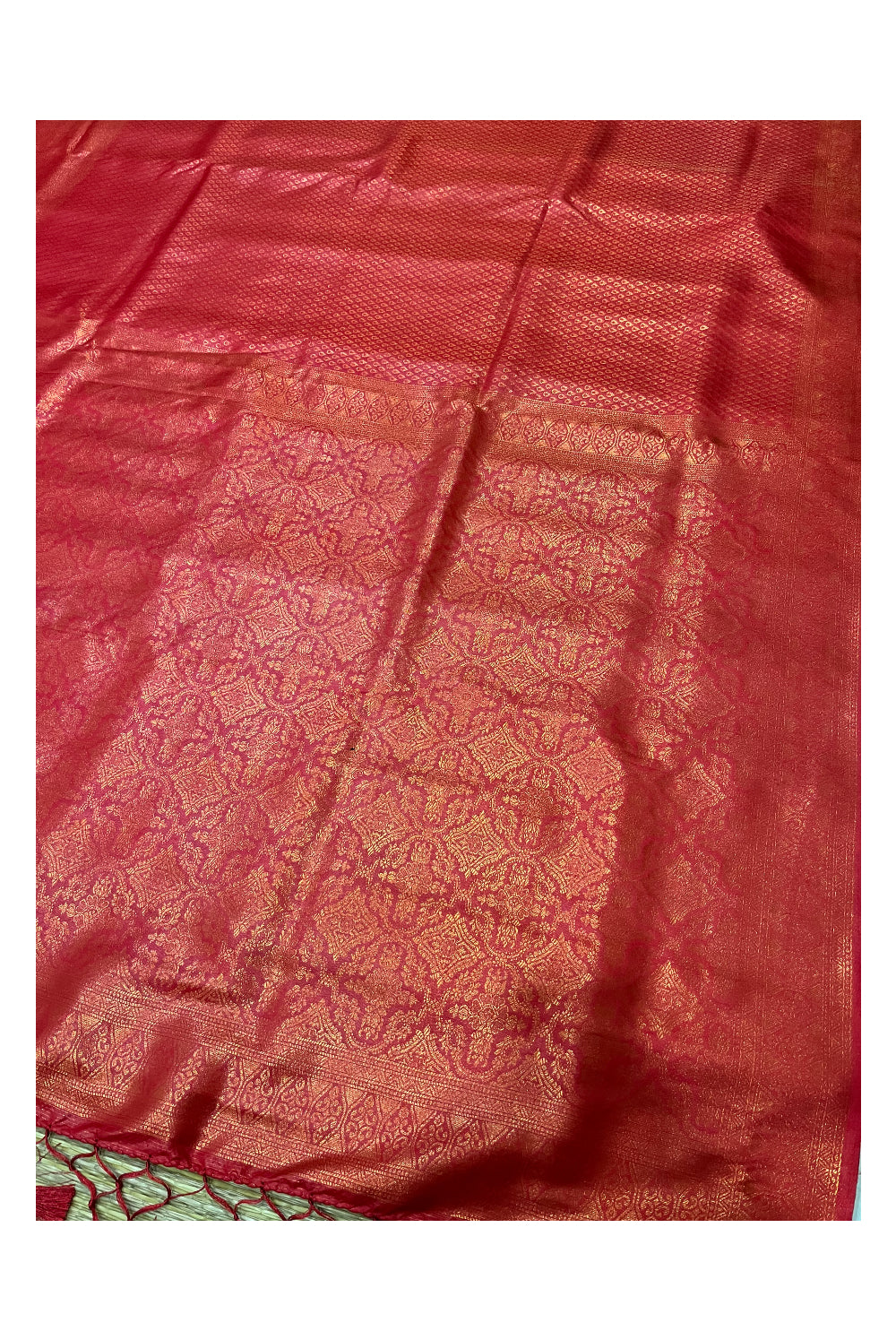 Southloom Soft Silk Red Designer Saree with Tassels Works