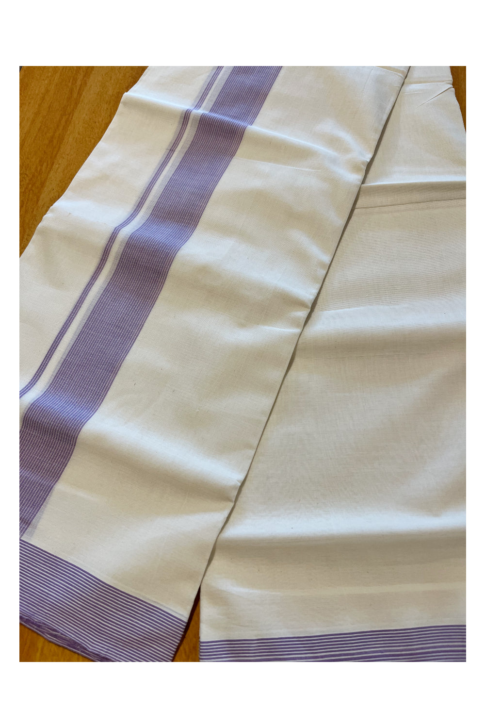 Southloom Premium Handloom Cotton Double Mundu with Lavender Lines Border