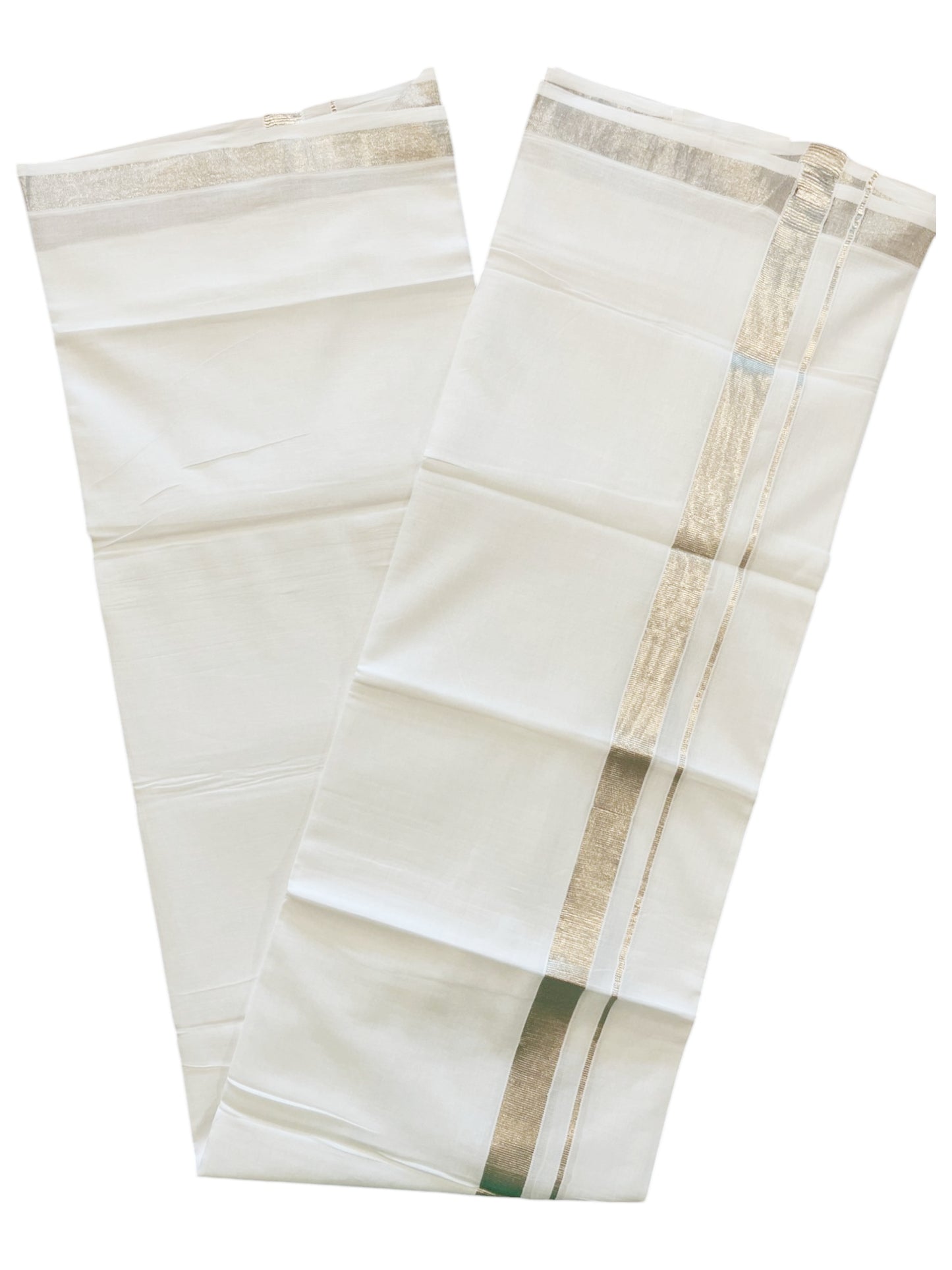 Pure White Cotton Double Mundu with Silver Border (South Indian Dhoti)