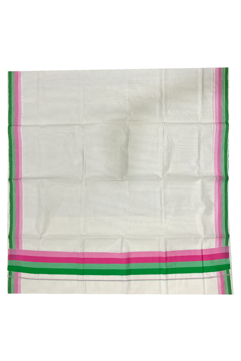 Pure Cotton Kerala Plain Saree with Pink Green Border
