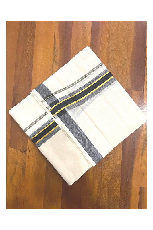 Off White Kerala Double Mundu with Black Kasavu Kara (South Indian Kerala Dhoti)