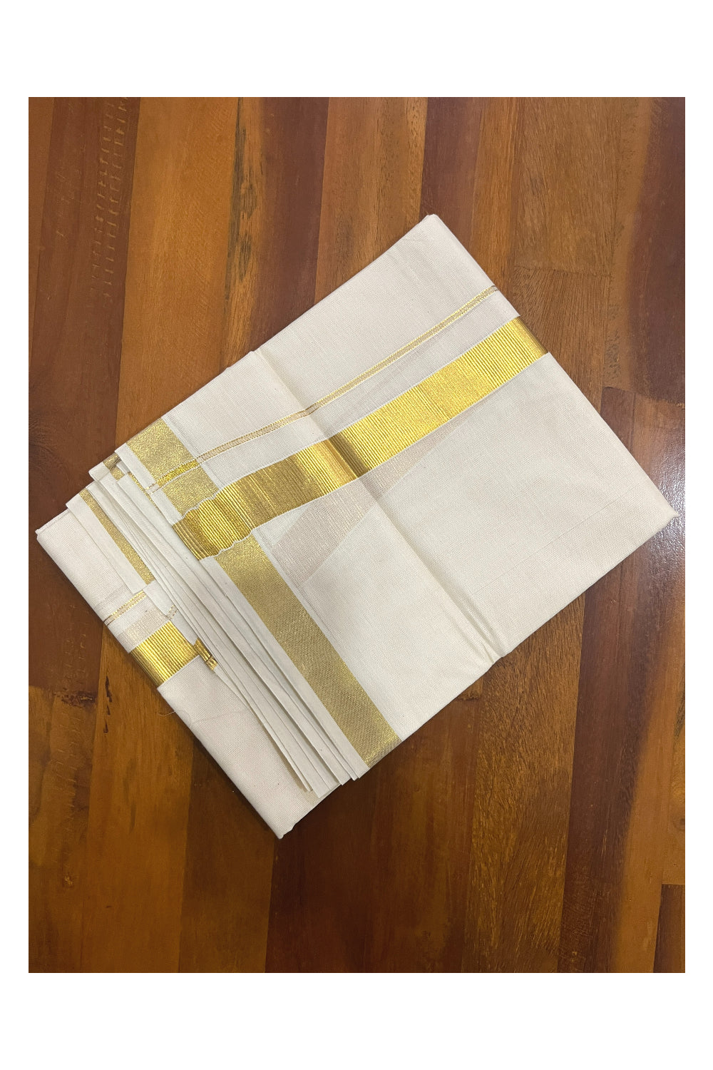 Off White Pure Cotton 3.50 Mtr Mundu with 1 inch Kasavu Border (South Indian Kerala Dhoti)