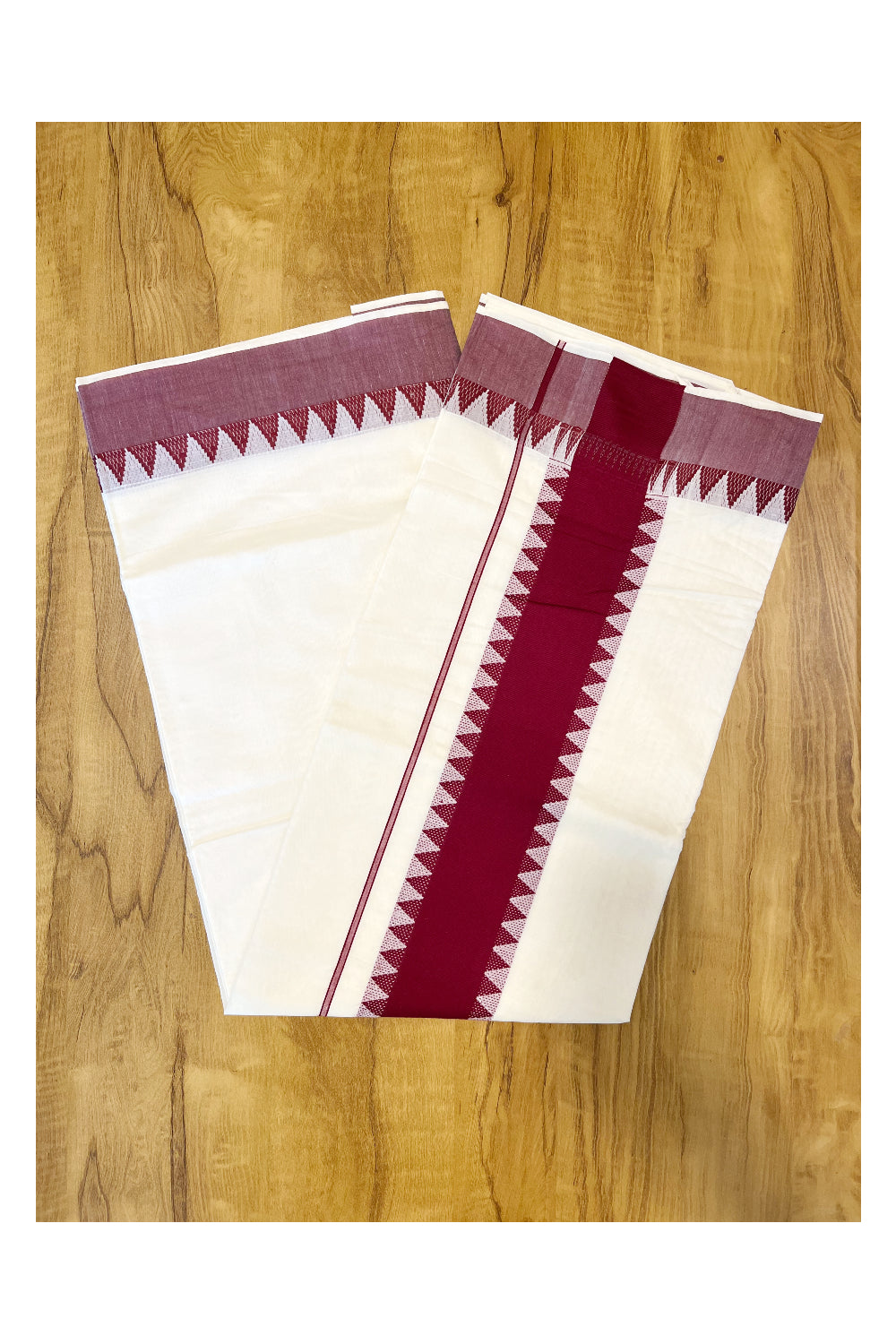 Pure Cotton Kerala Saree with Maroon Temple Border