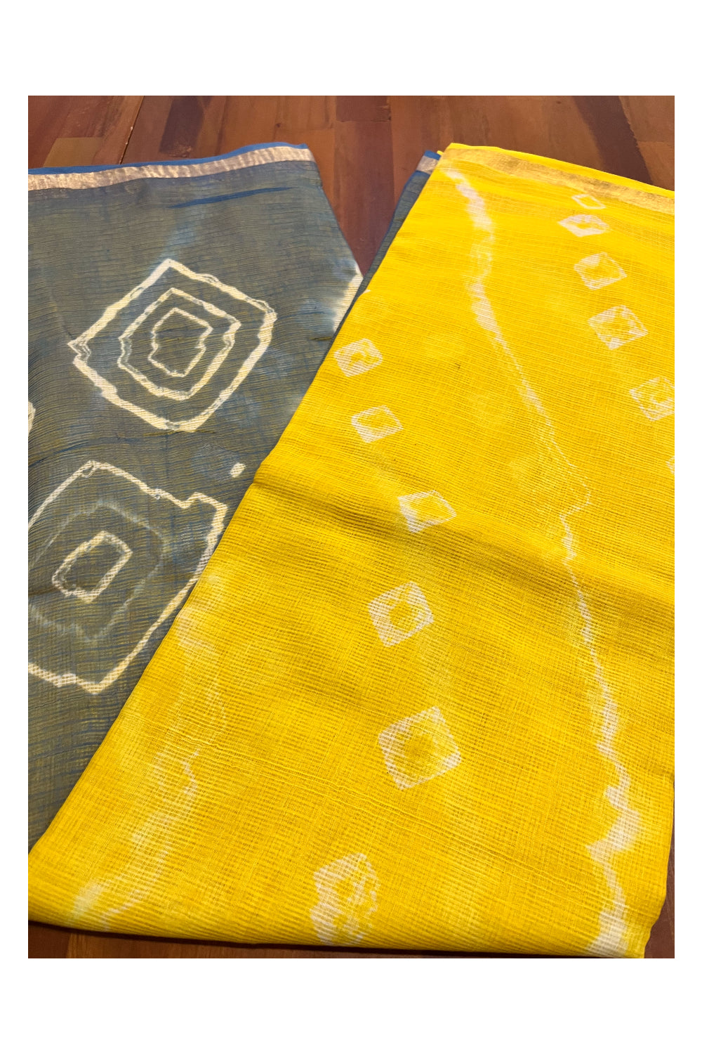 Southloom Kota Fabric Printed Yellow Grey Saree