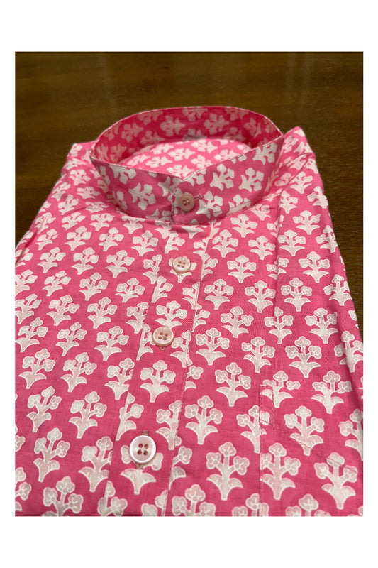 Southloom Jaipur Cotton Pink Super Short Kurta Hand Block Printed (Half Sleeves)