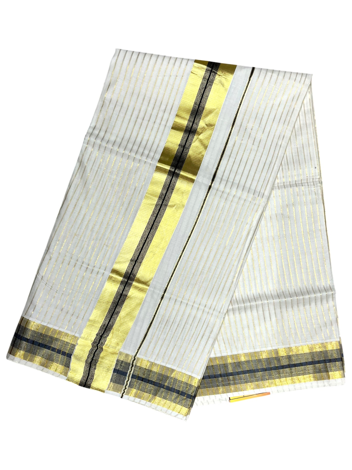 Southloom Pure Cotton Kerala Kasavu Lines Design Saree with Black Border