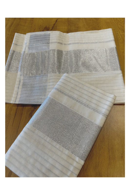 Kerala Cotton Set Mundu (Mundum Neriyathum) with Silver Kasavu Lines on Body 2.80 Mtrs