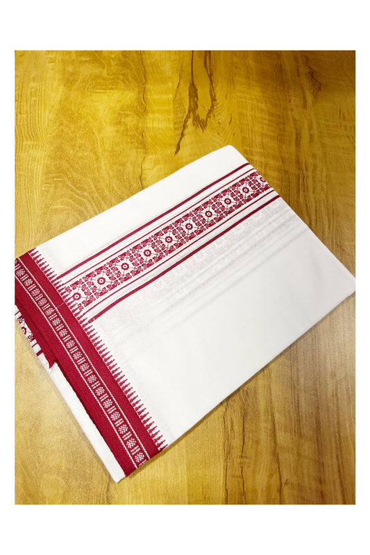 Southloom White And Red Printed Single Mundu / Otta Mundu / Lungi (South Indian Kerala Dhoti)