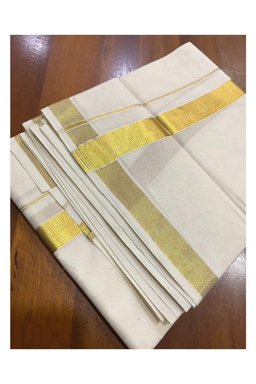 Off White Pure Cotton 3.50 Mtr Mundu with 1 inch Kasavu Border (South Indian Kerala Dhoti)