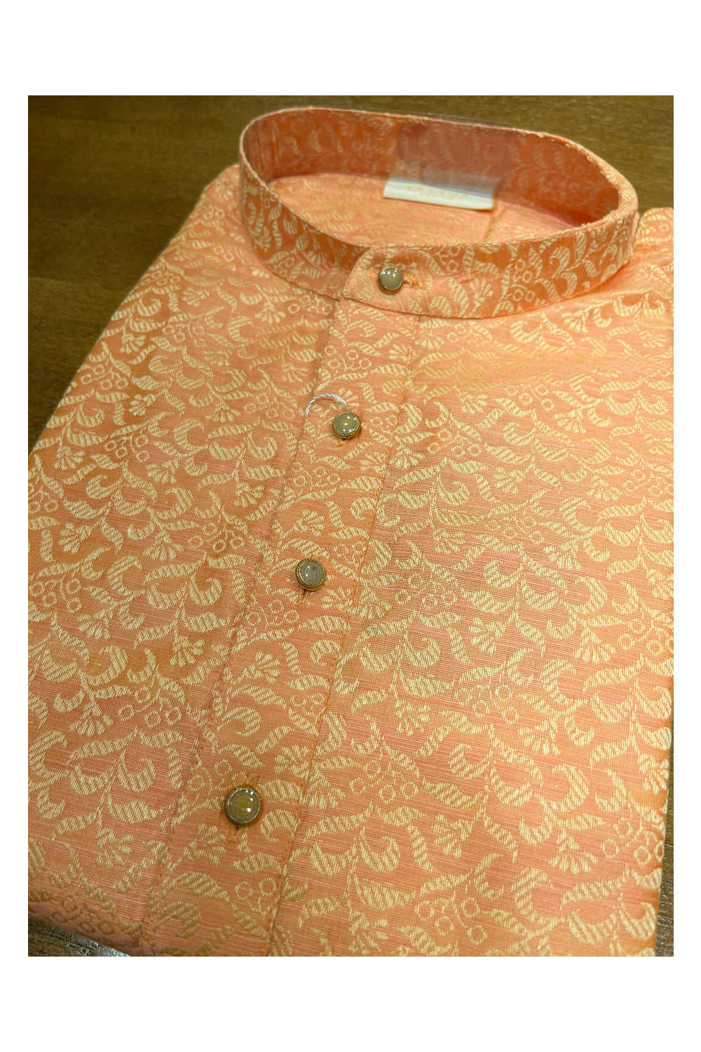 Southloom Orange Woven Patterns Semi Silk Short Kurta for Men