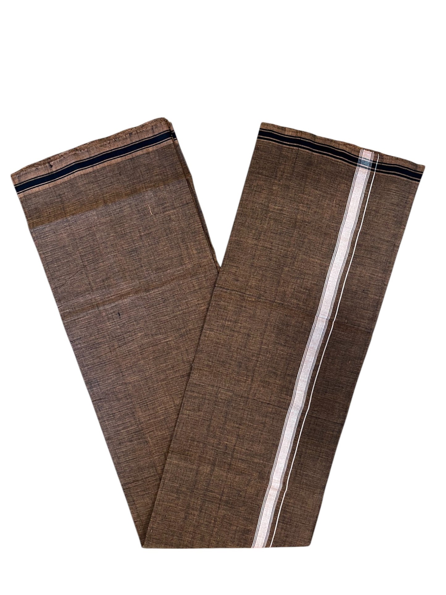 Southloom Premium Handloom Brown Solid Single Mundu (Lungi) with White And Black Border (South Indian Kerala Dhoti)