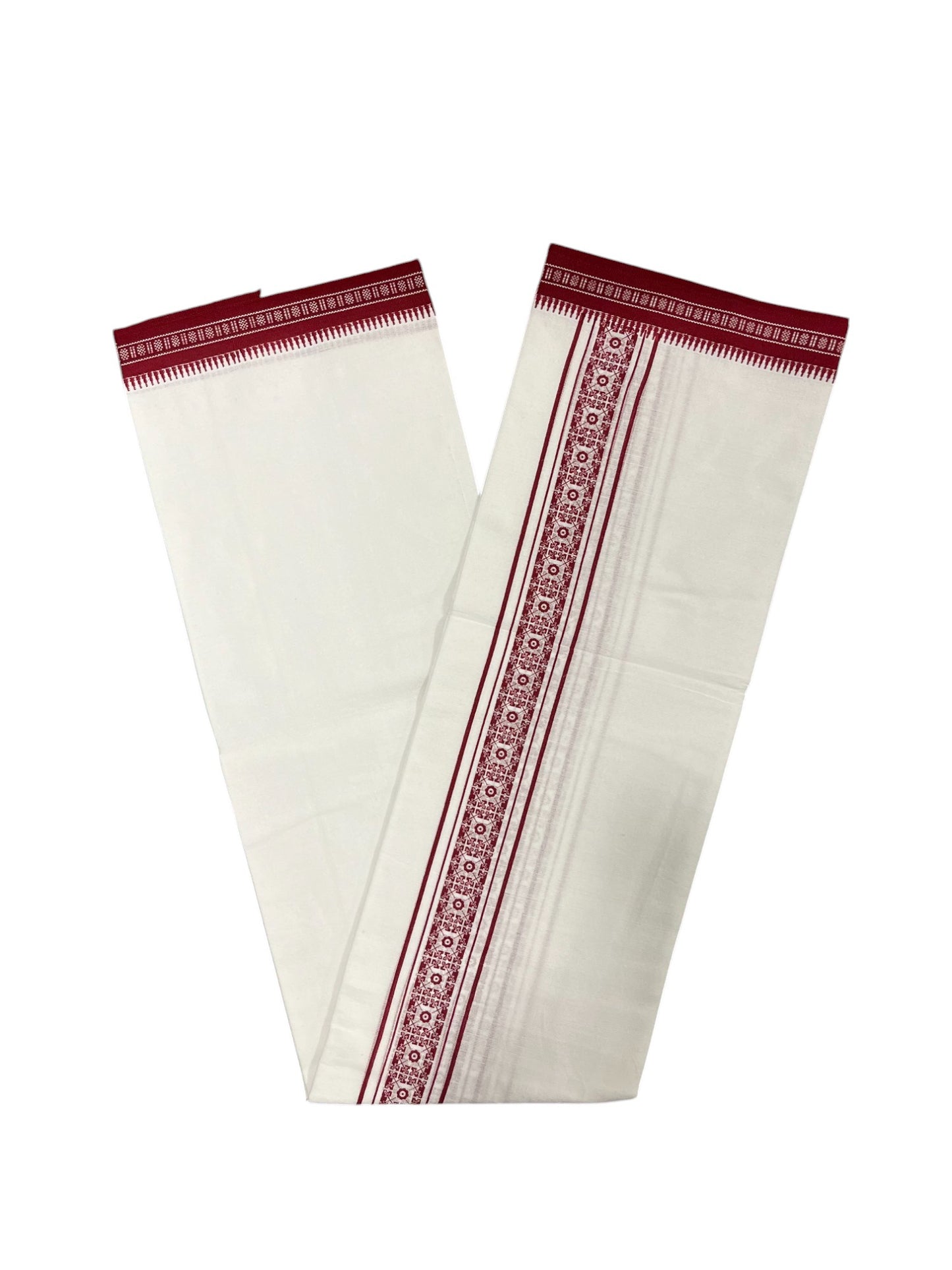 Southloom White And Red Printed Single Mundu / Otta Mundu / Lungi (South Indian Kerala Dhoti)