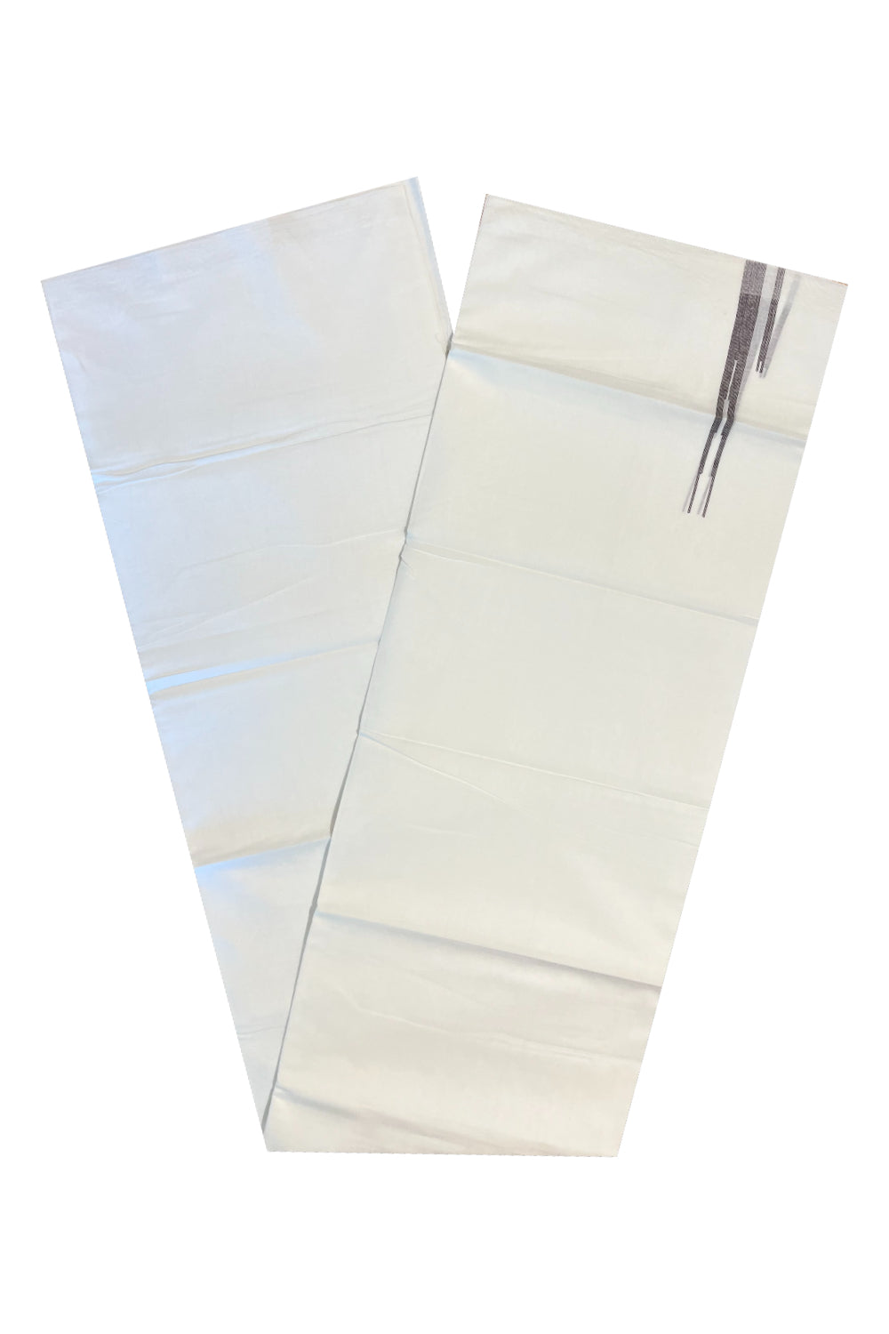 Pure White Cotton Double Mundu with Maroon Chutti Kara (South Indian Kerala Dhoti)