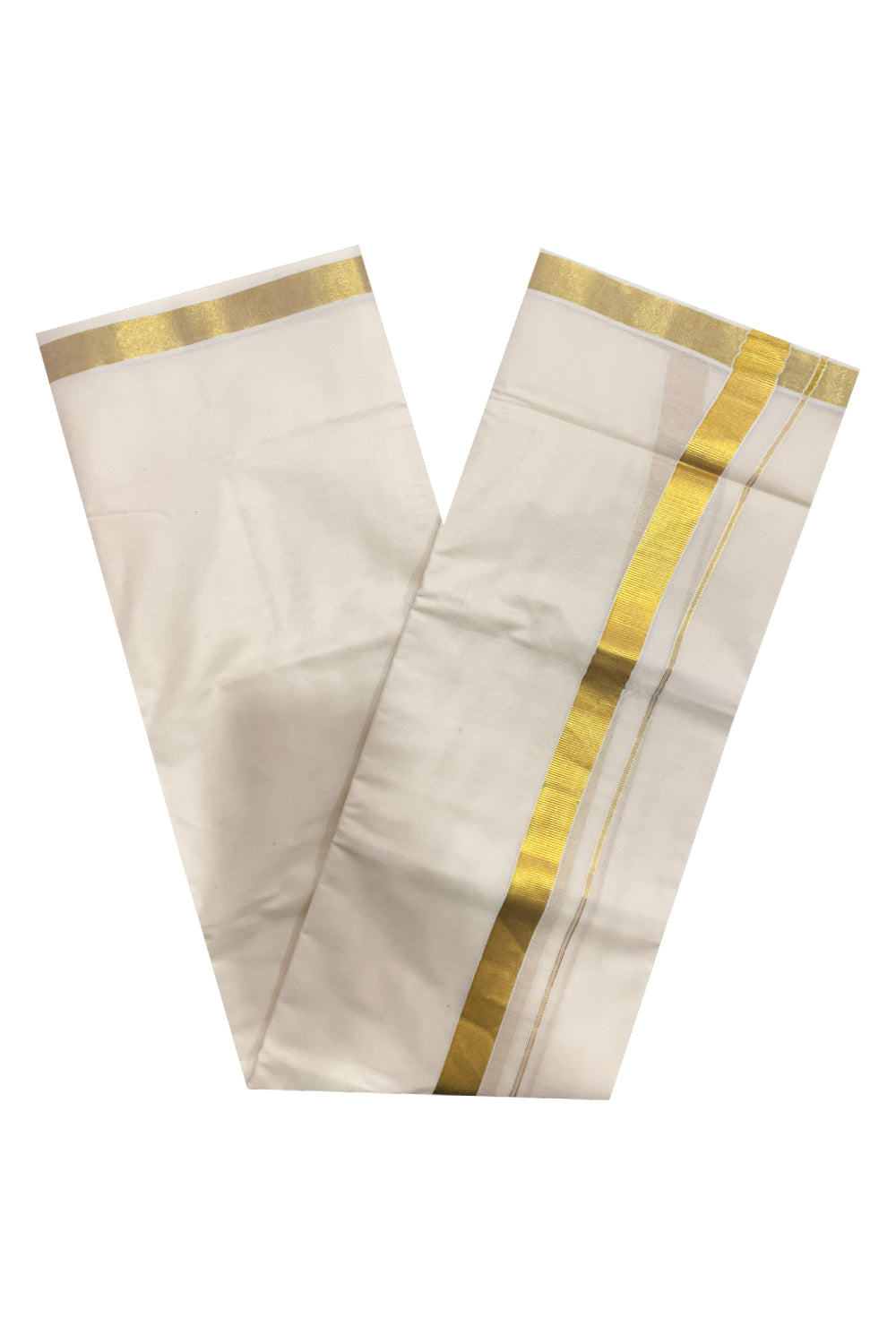 Off White Pure Cotton 3.50 Mtr Mundu with 1 inch Kasavu Border (South Indian Kerala Dhoti)