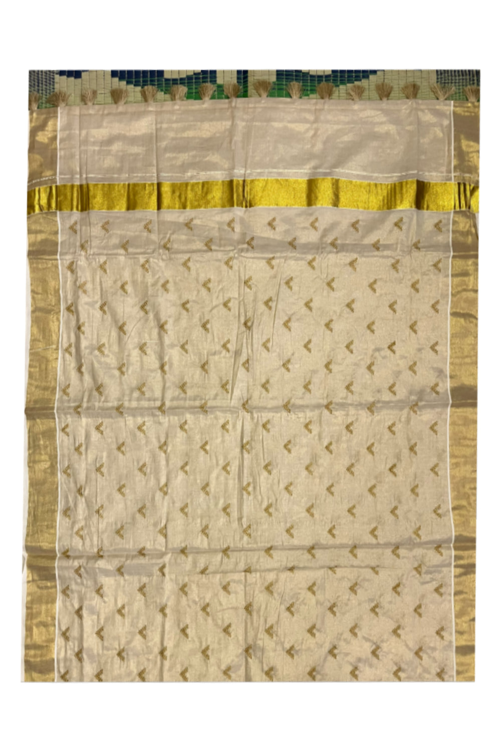 Kerala Tissue Kasavu Saree with Golden Butta Works Across Body (Onam Saree 2023)