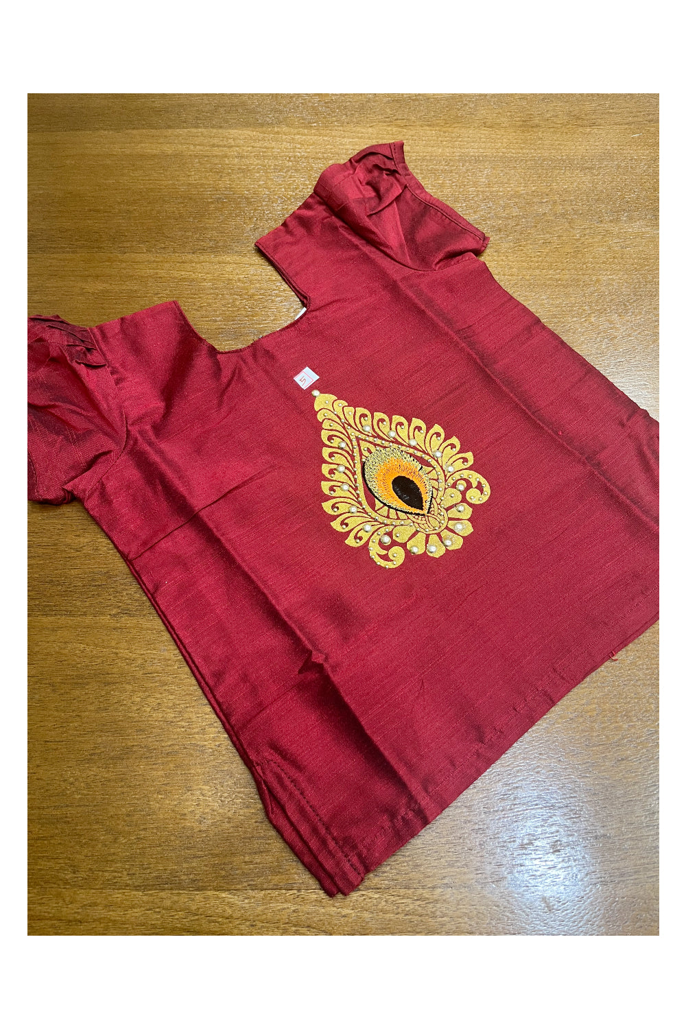 Southloom Kerala Pavada Blouse with Maroon Bead Work Design (Age - 5 Year)