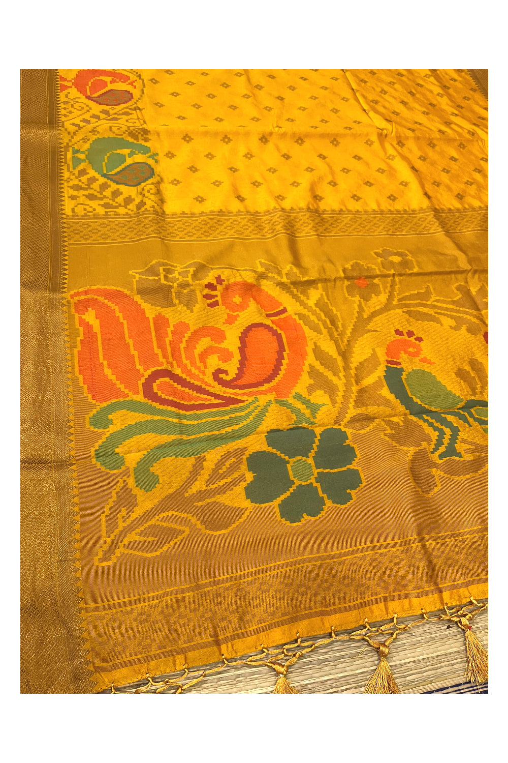 Southloom Semi Silk Orange Saree with Designer Peacock Woven Designs