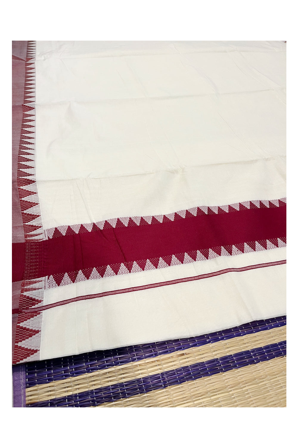 Pure Cotton Kerala Saree with Maroon Temple Border