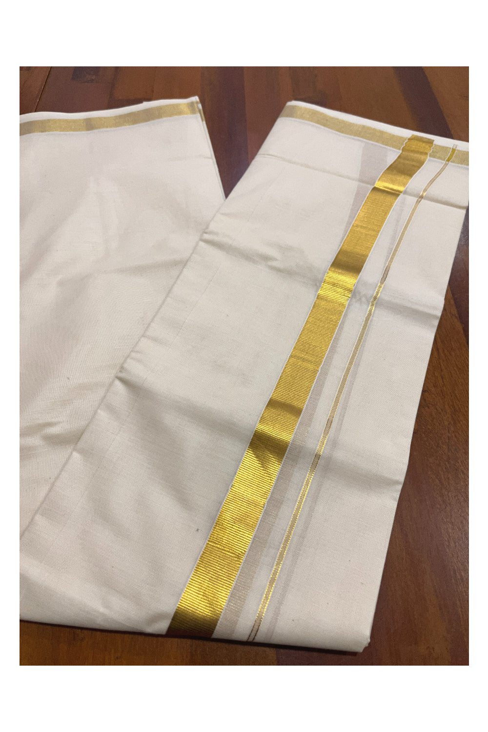 Off White Pure Cotton 3.50 Mtr Mundu with 1 inch Kasavu Border (South Indian Kerala Dhoti)