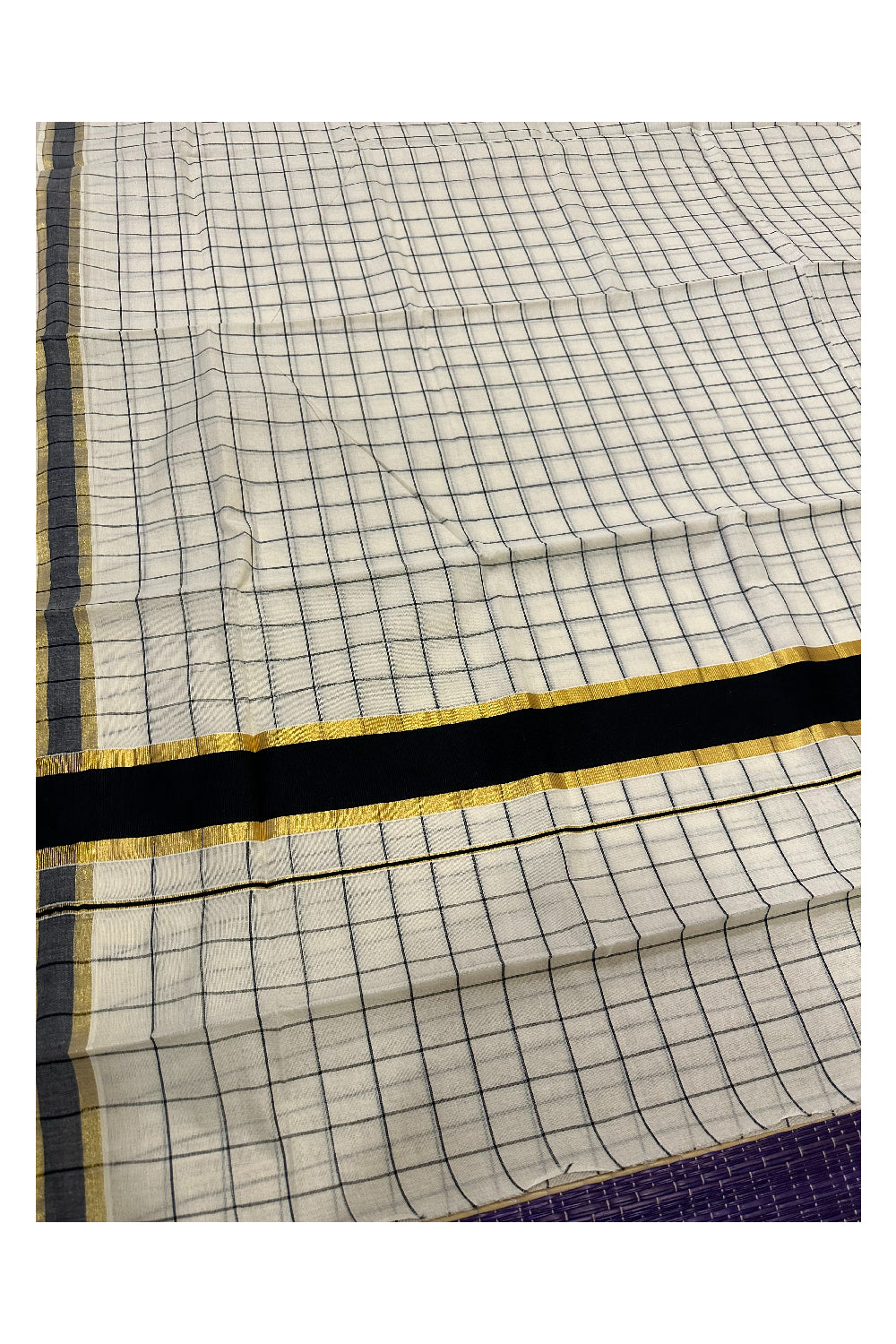 Kerala Woven Check Design Saree with Kasavu and Black Border (Onam Saree 2023)