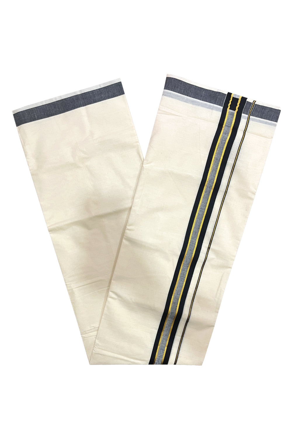 Off White Kerala Double Mundu with Black Kasavu Kara (South Indian Kerala Dhoti)