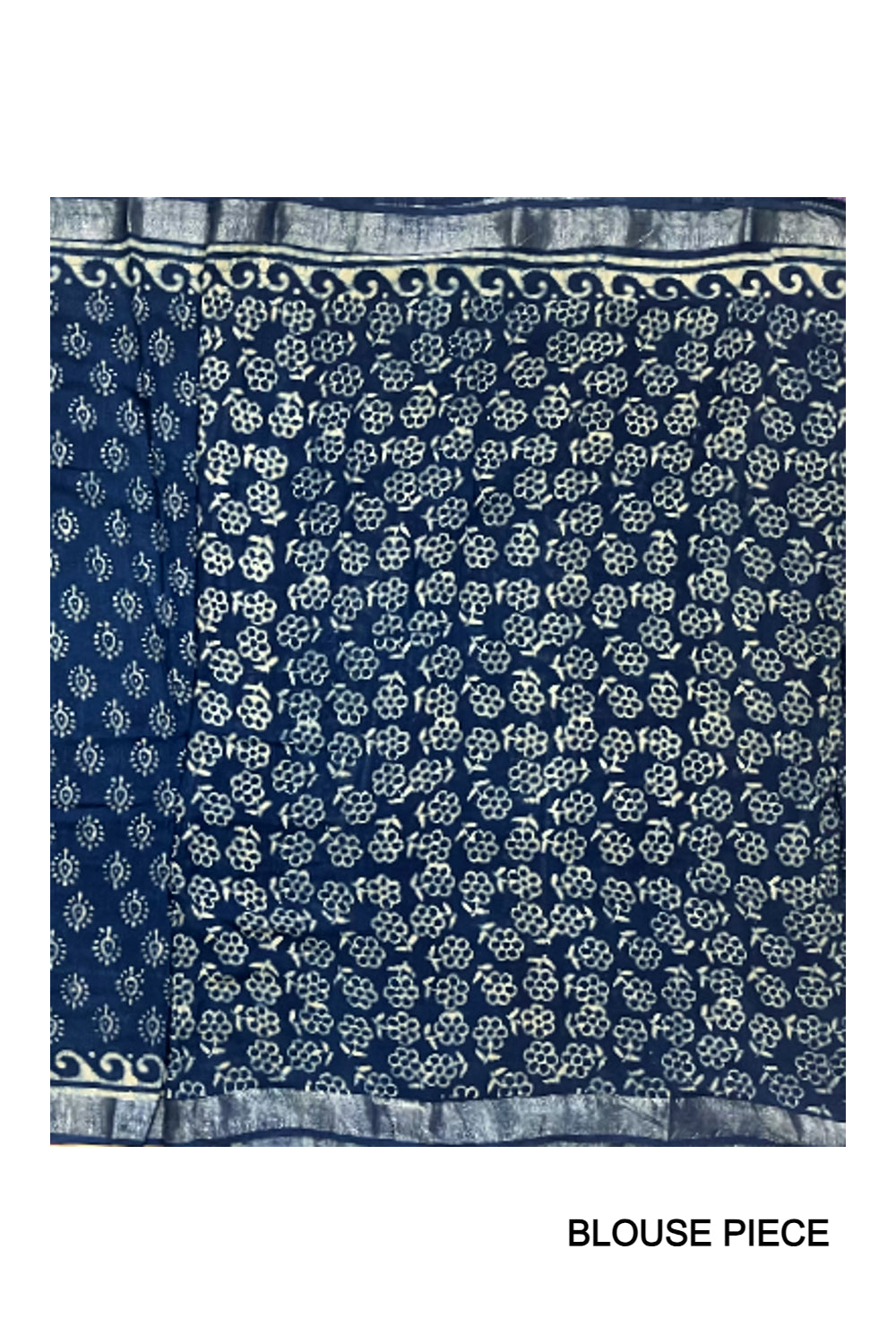 Southloom Linen Dark Blue Saree with Designer Prints on Body