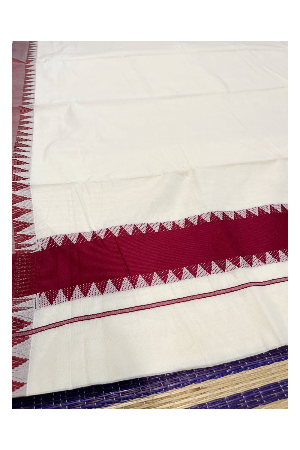 Pure Cotton Kerala Saree with Maroon Temple Border