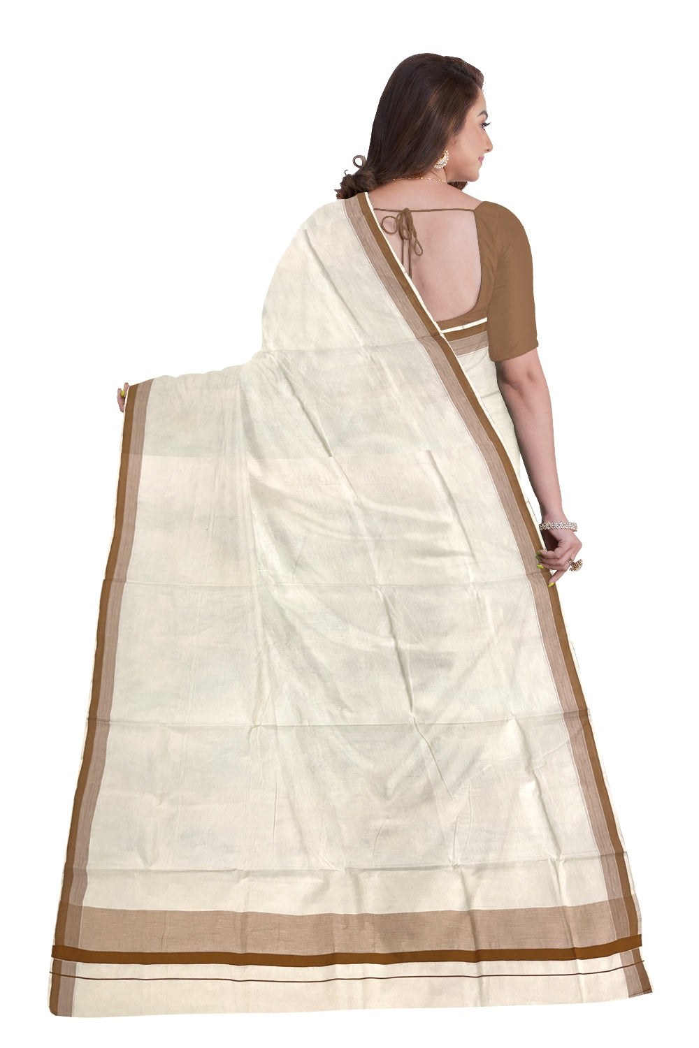 Pure Cotton Off White Kerala Saree with Brown Shaded Border