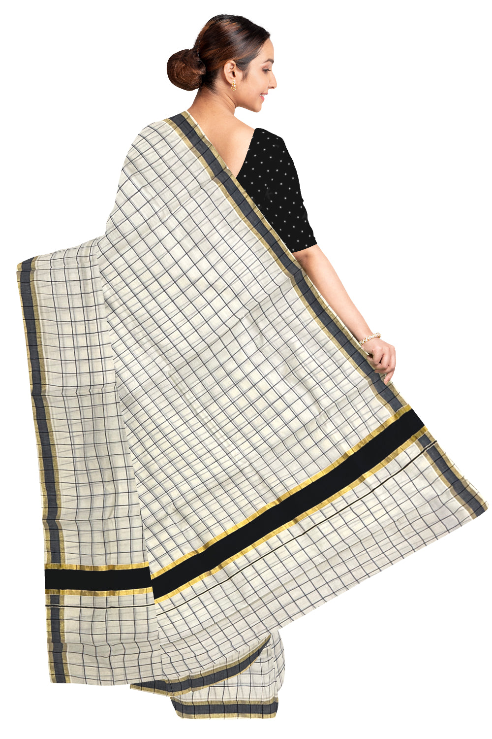 Kerala Woven Check Design Saree with Kasavu and Black Border (Onam Saree 2023)