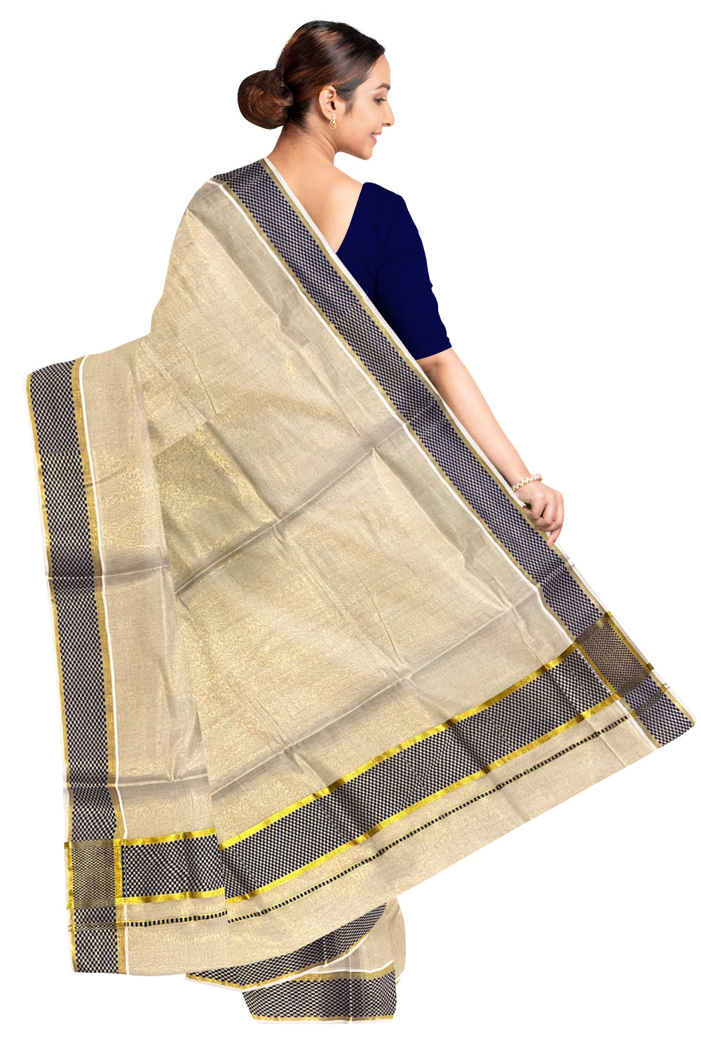 Kerala Kasavu Tissue Saree with Blue Paa Neythu Border