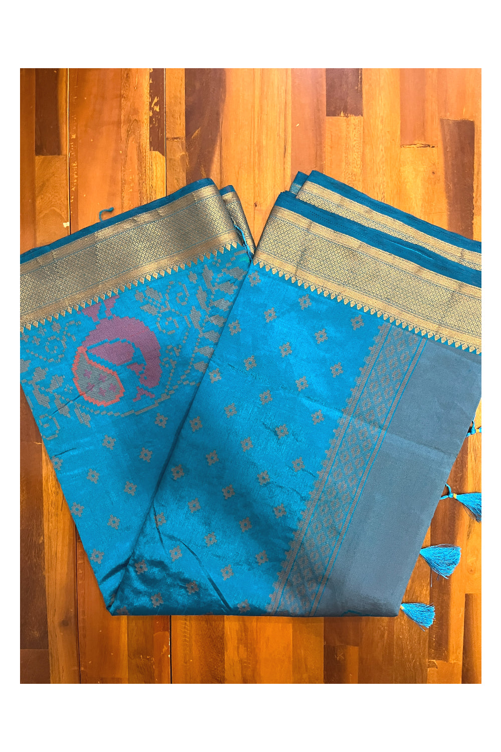 Southloom Semi Silk Blue Saree with Designer Peacock Woven Designs