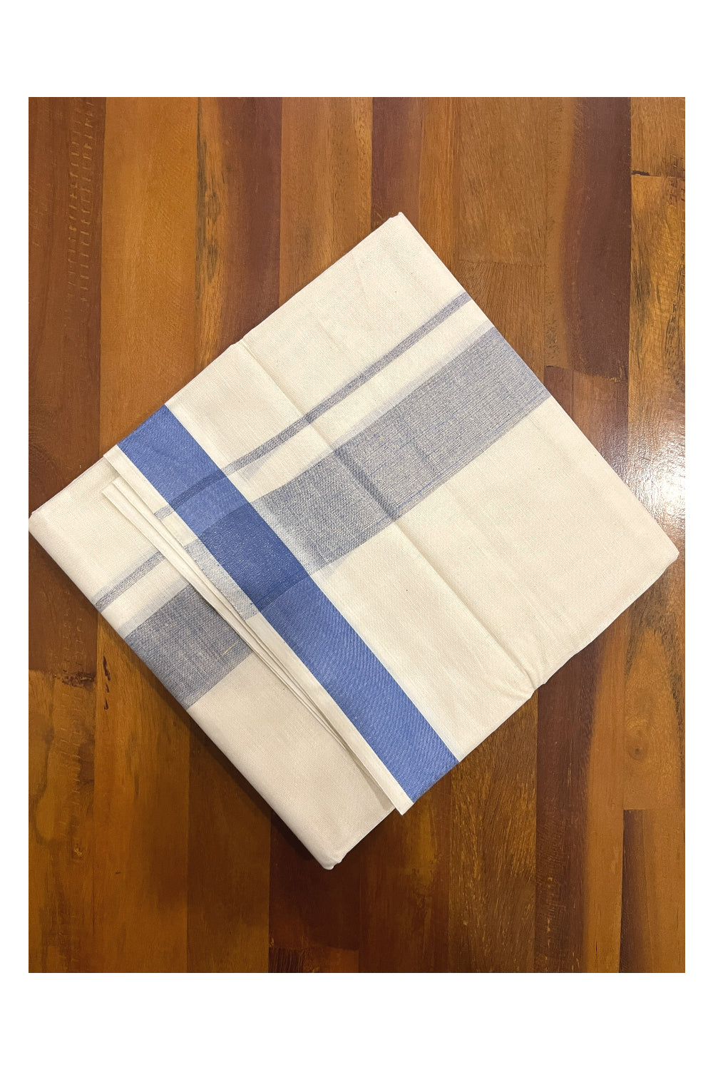 Pure Cotton Kerala Double Mundu with Blue Kasavu Kara (Onam Mundu 2023)
