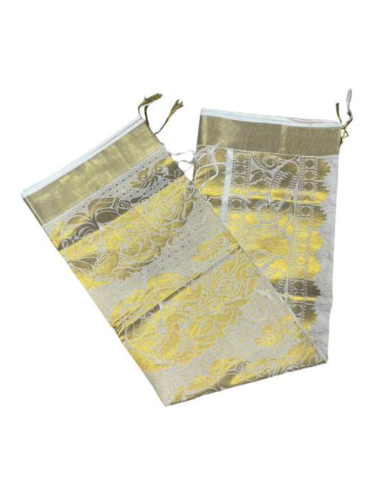 Southloom Pure Cotton Kerala Kasavu Heavy Work Saree with Paisley Floral Woven Design