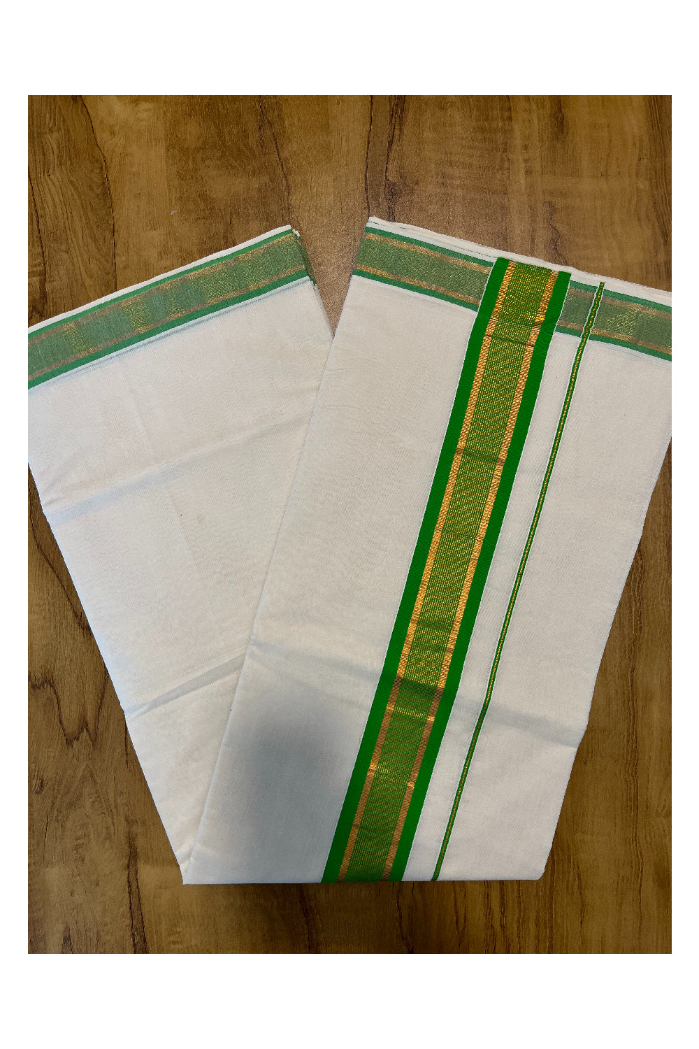 Kerala Pure Cotton Saree with Kasavu and Light Green Border