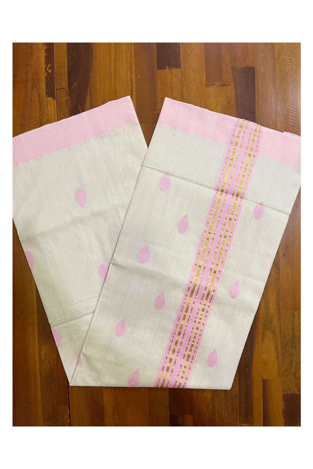 Southloom Premium Balaramapuram Unakkupaavu Handloom Cotton Butta Saree with Kasavu and Pink Border