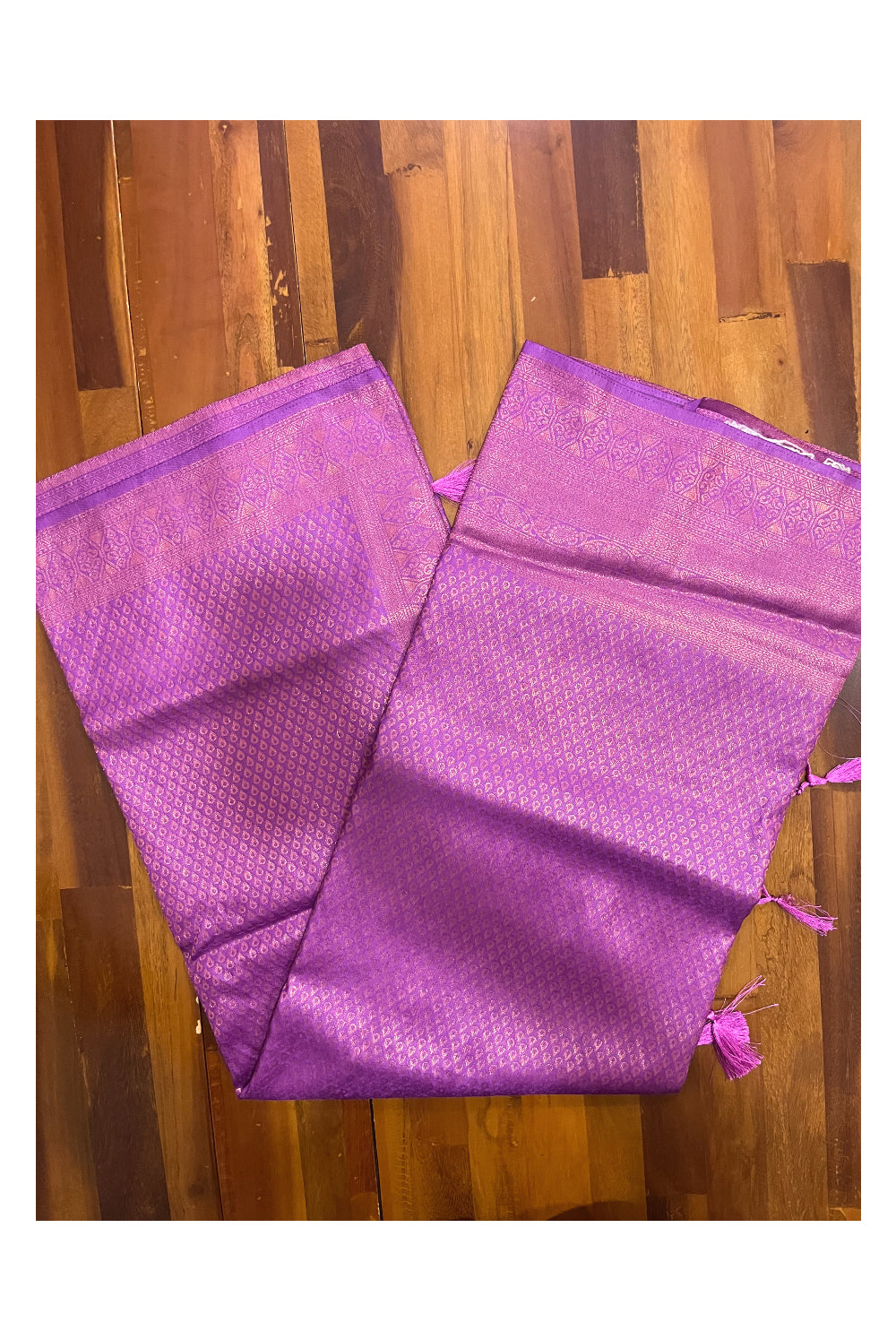 Southloom Soft Silk Violet Designer Saree with Tassels Works