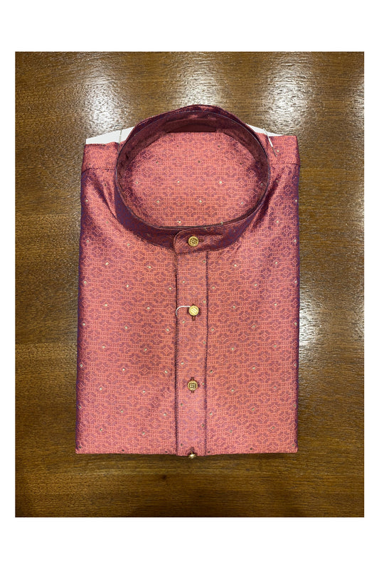 Southloom Pink Woven Patterns Semi Silk Short Kurta for Men